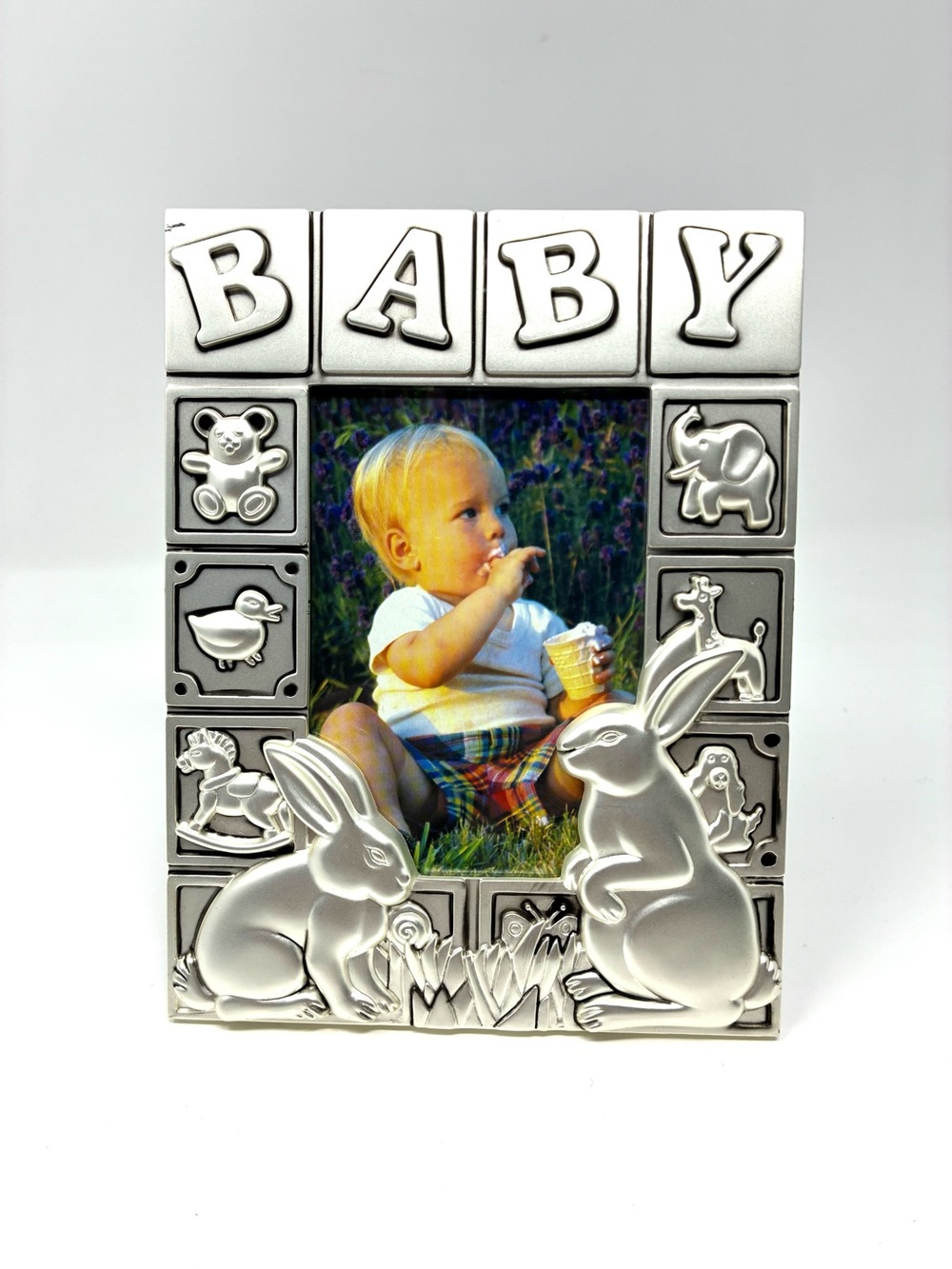 Godinger Silver-Plated Photo Album & Frame Set Baby Blocks Nursery Decor NOS